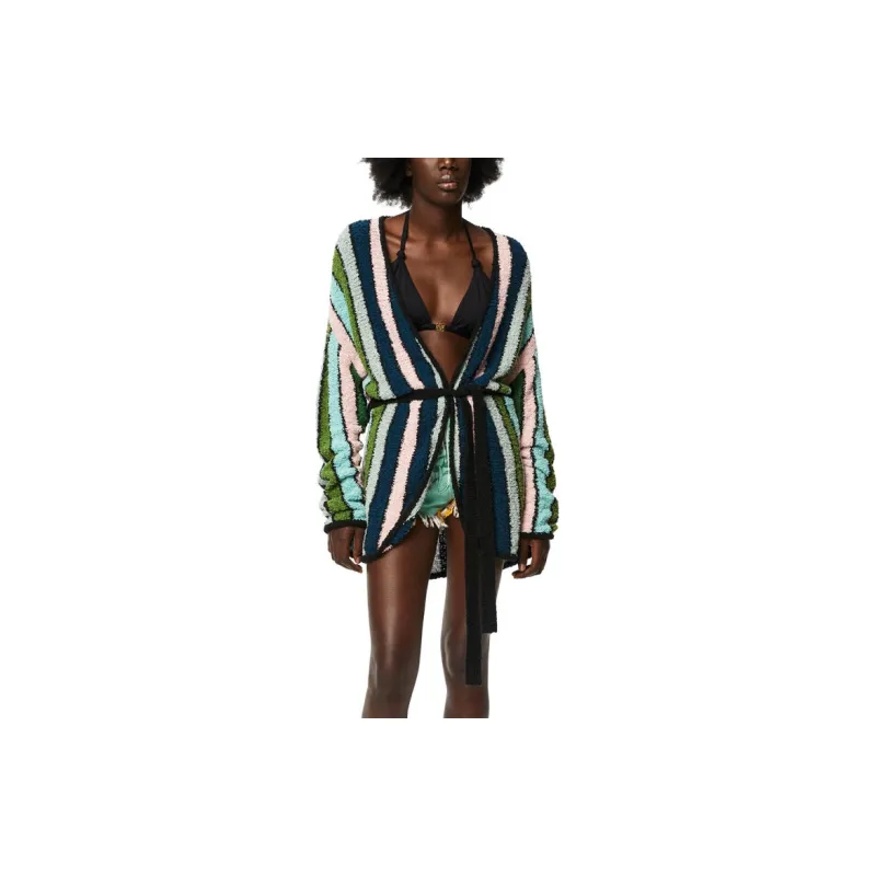 LOEWE Stripe Belted Cardigan 'Green/Multitone'-2