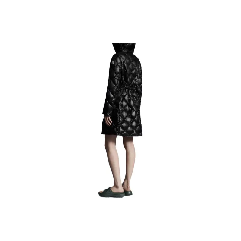 Moncler FW22 Solid Color Hooded Fitted Thickened Mid-Length Down Jacket Women's Black-2