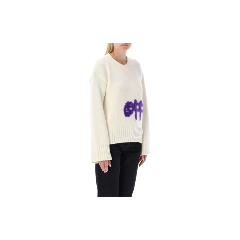 OFF WHITE Logo Intarsia Crewneck White/Purple-5