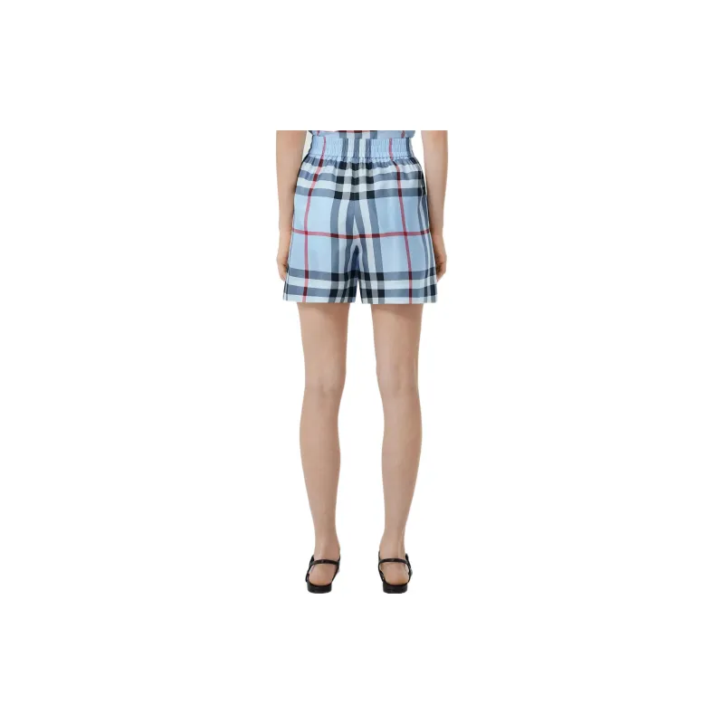 Burberry Check Pattern Silk Shorts Blue-3