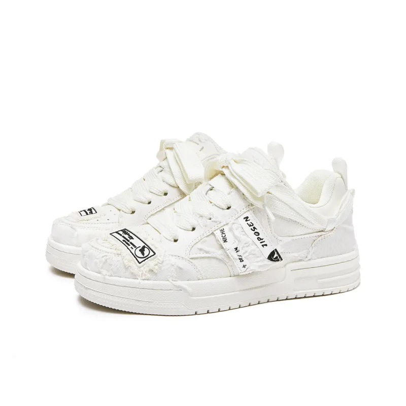 JIPOSEN Wrecking Patch Collection Low Top Skateboard Shoes Unisex White-1