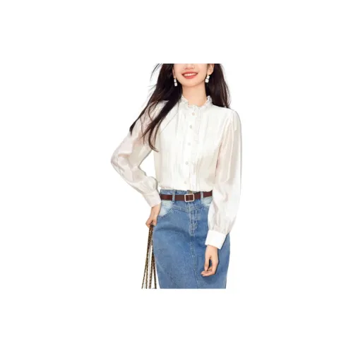 Korean style Chiffon Shirts Women's White