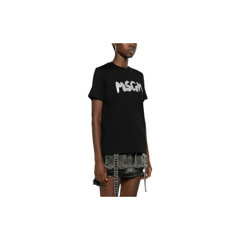MSGM Glitter Logo-print Cotton T-shirt-3