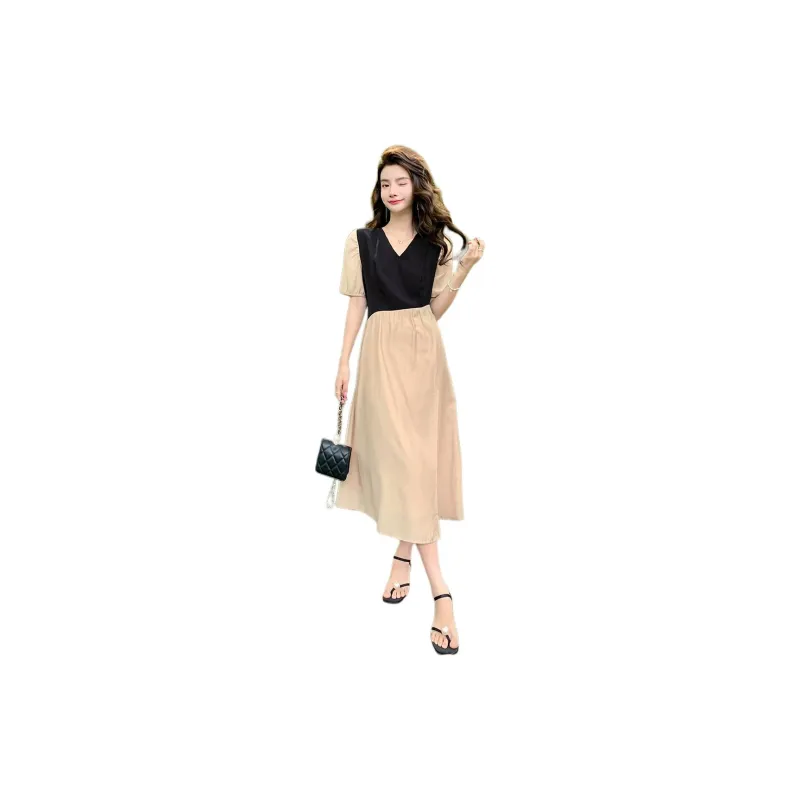 ETSE Short-Sleeved Dresses Women's Black Sugar Ice Coffee-4