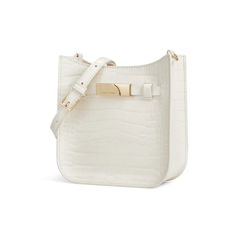 CHARLES&KEITH PU Shoulder Bag Small Size Women's Navy Blue Navy/Milk White Cream-6