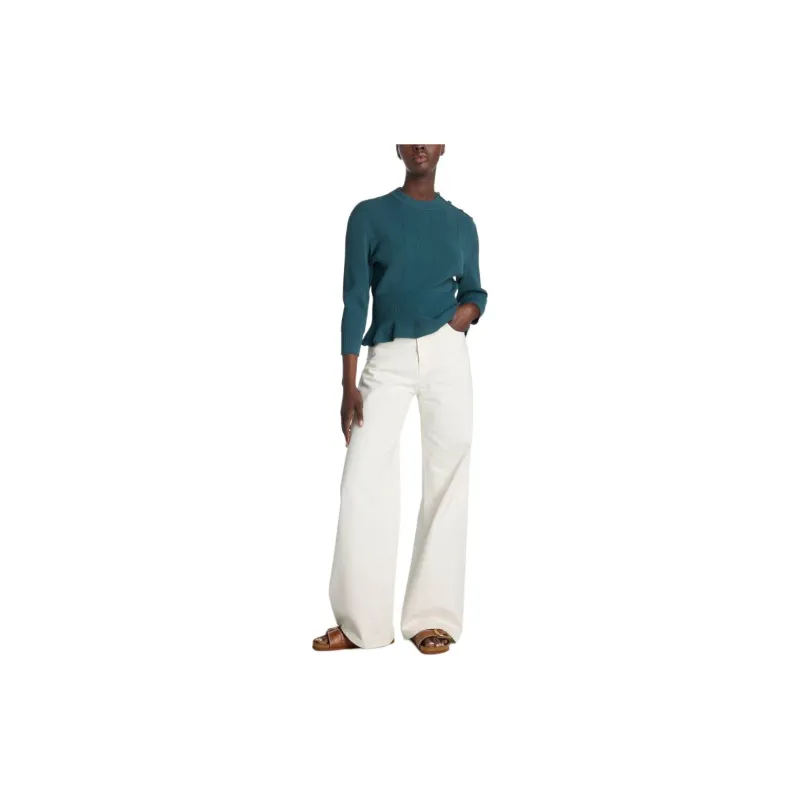 St. John Button-embellished Knitted Peplum Jumper-1