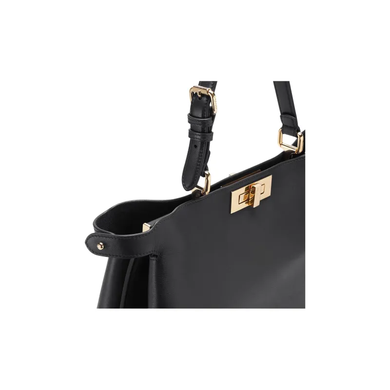 FENDI Peekaboo Calfskin Handbag Large Size Women's Black-5