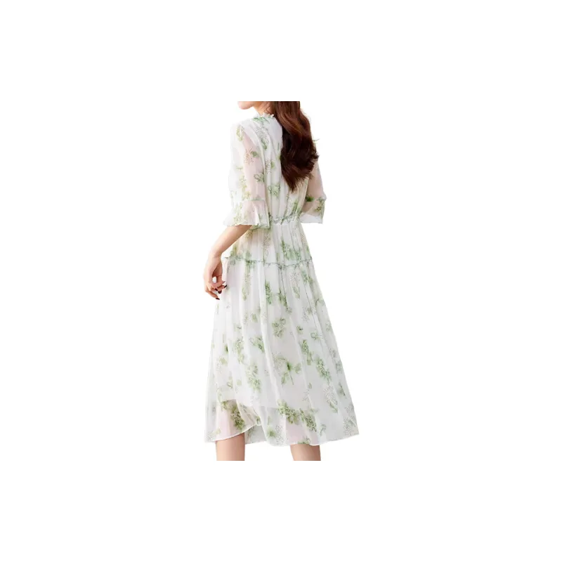 Yi Mengyuan Silk Long Sleeved Dress Women's-12