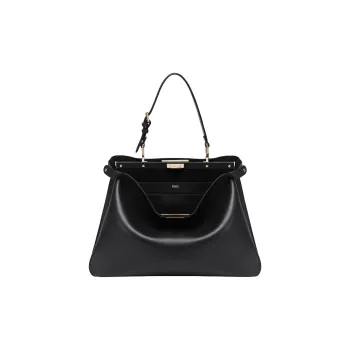 FENDI Peekaboo Calfskin Handbag Large Size Women's Black