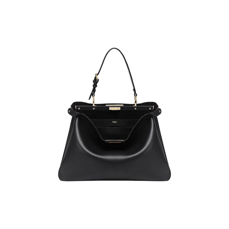 FENDI Peekaboo Calfskin Handbag Large Size Women's Black-0
