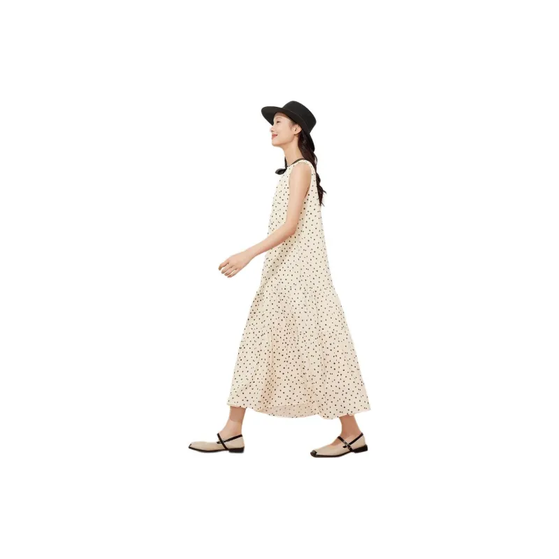 Fragment Sleeveless Dress Women's Beige Yellow-3