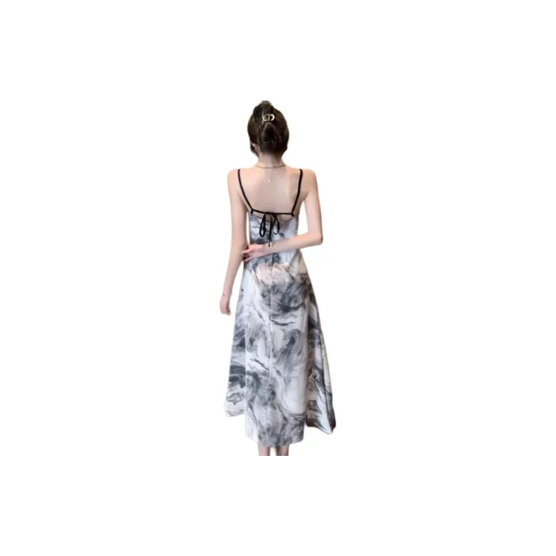 HUASJ Slip Dresses Women's Ink Wash Painting-0
