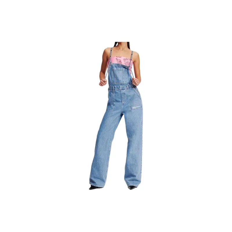 KARL LAGERFELD / Karl Lagerfeld Jeans Logo printed Spaghetti Straps Denim Dungarees-1