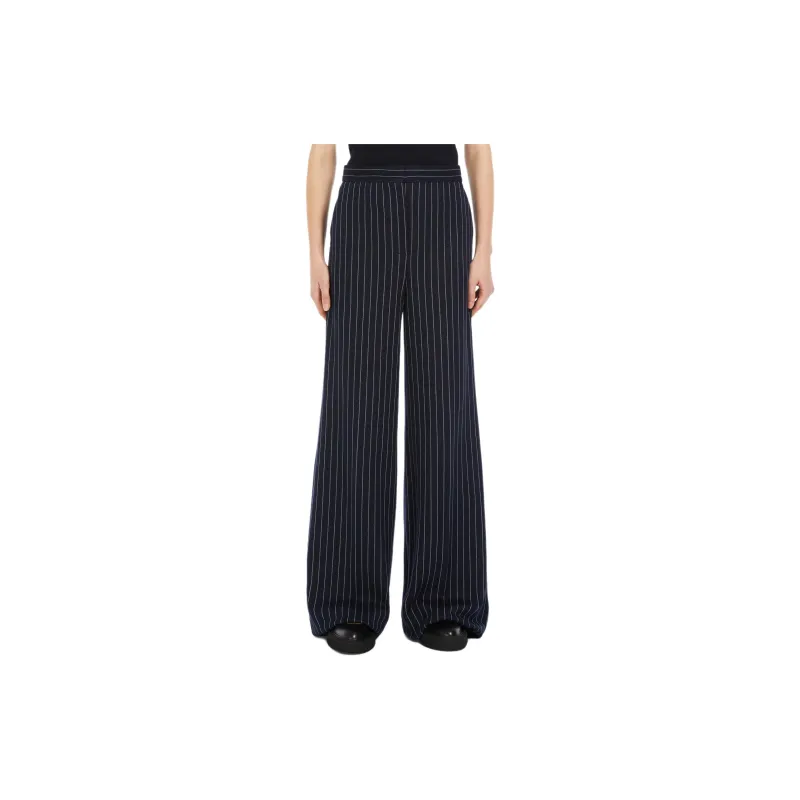 MaxMara Benito Collection Cotton Cashmere And Silk Palazzo Trousers Casual Pants Women's Dark Blue-2
