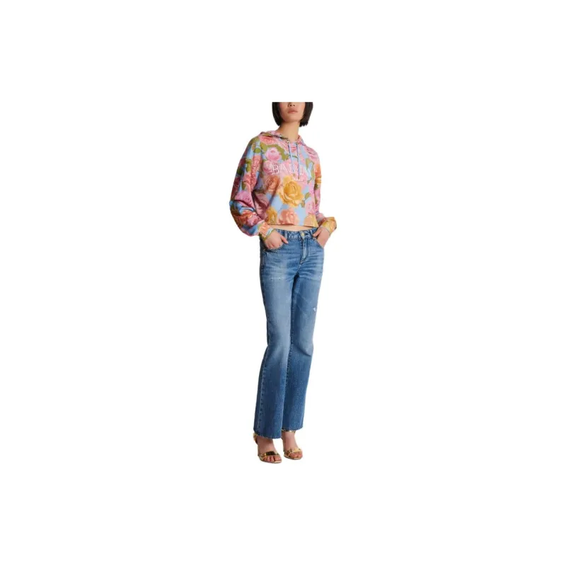 BALMAIN Floral print Cropped Hoodie-3