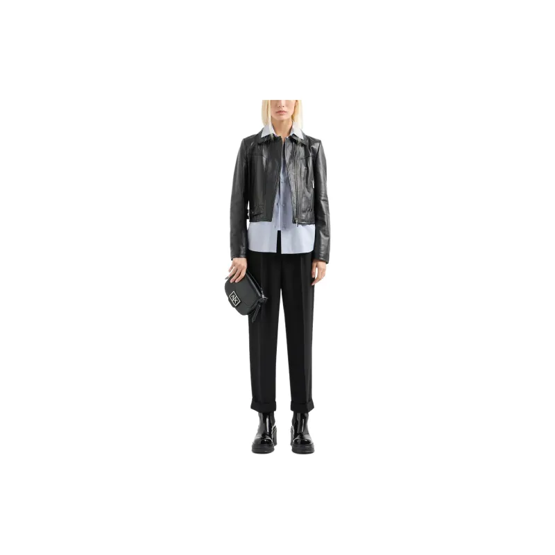 ARMANI EXCHANGE Zipped Buckle Fastened Leather Jacket-1