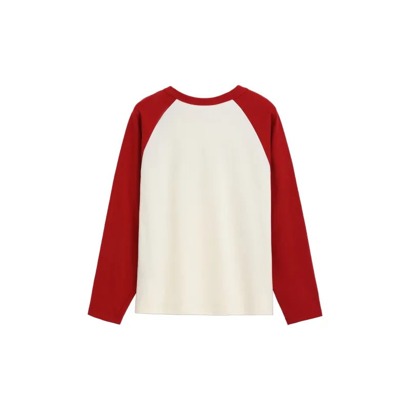 GAP 100% Cotton Print Logo Color Block Raglan Long Sleeved Skin Friendly Top T Shirt Women's-1