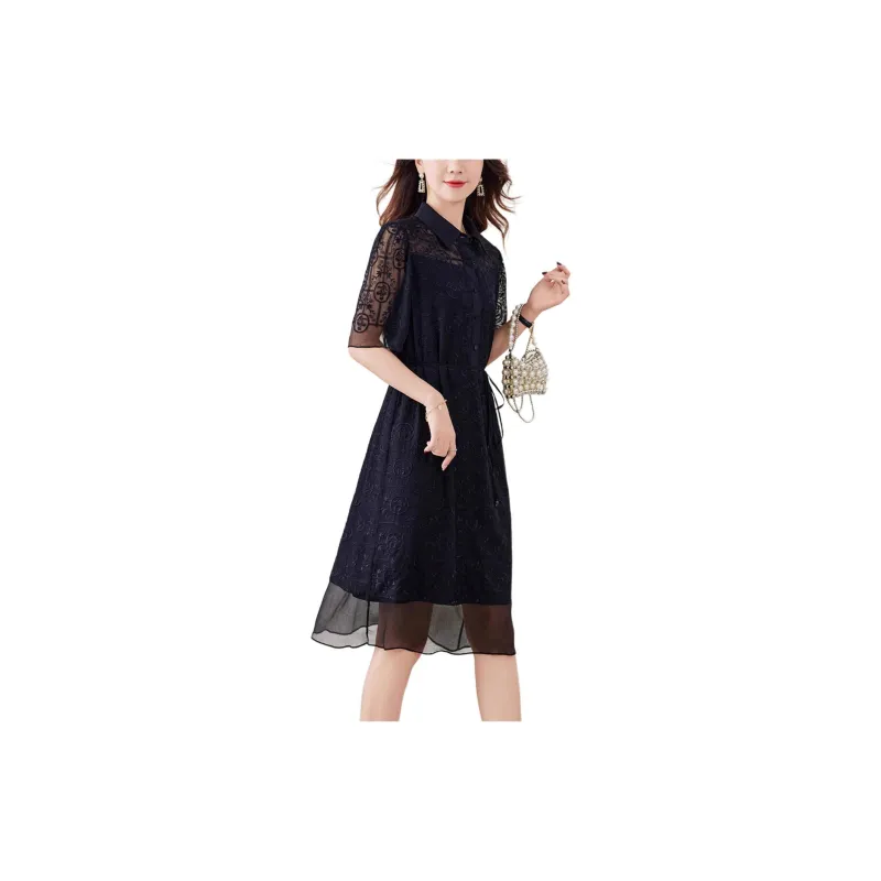 Yi Mengyuan Silk Short Sleeved Dress Women's Black-1