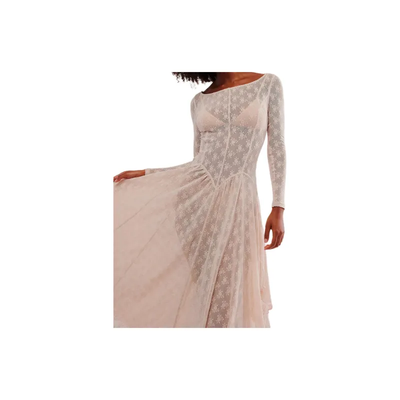 FREE PEOPLE Dial For Drama Slip Long-Sleeved Dresses Women's Crystal Grey-1