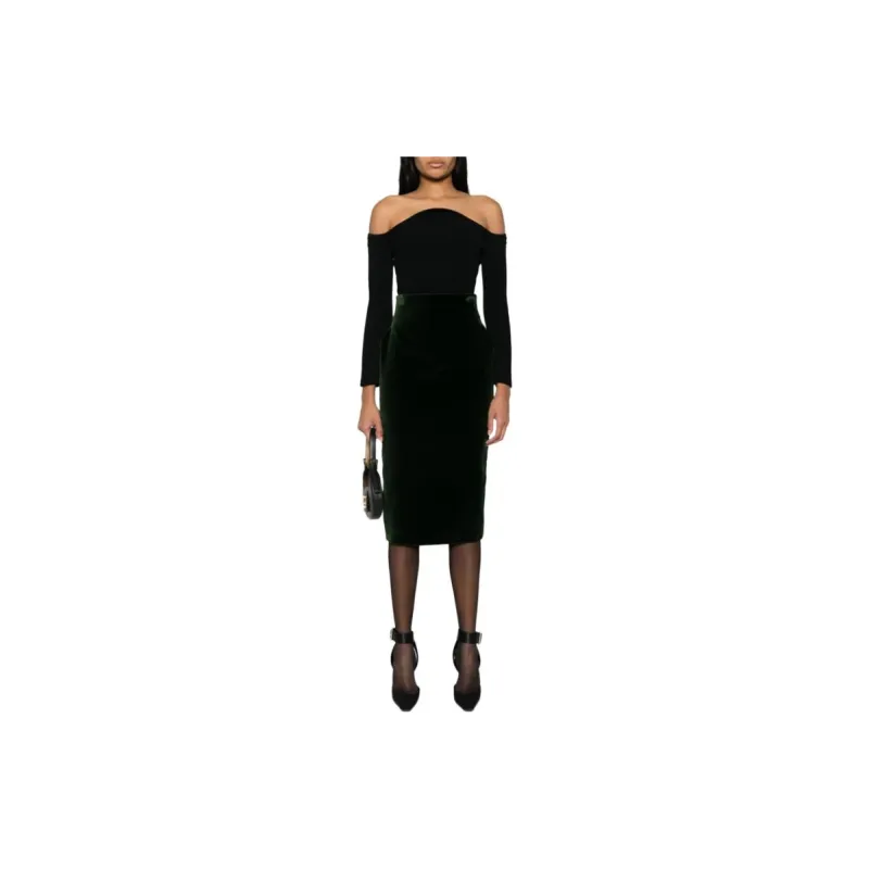 Alexandre Vauthier High Waist Velvet Midi Skirt-2