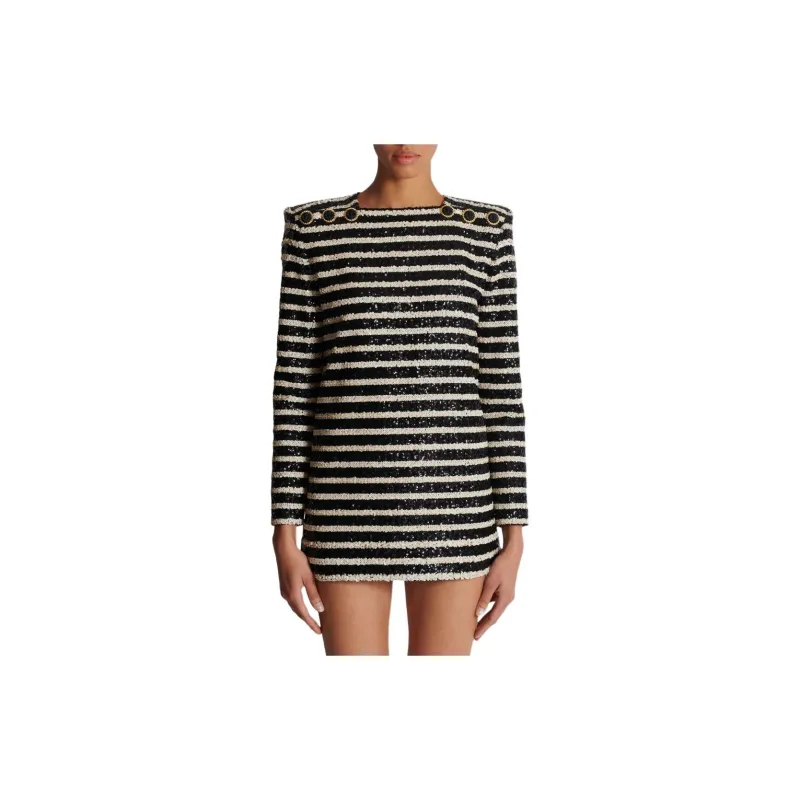 BALMAIN Striped Sequin Embellished Mini Dress-3