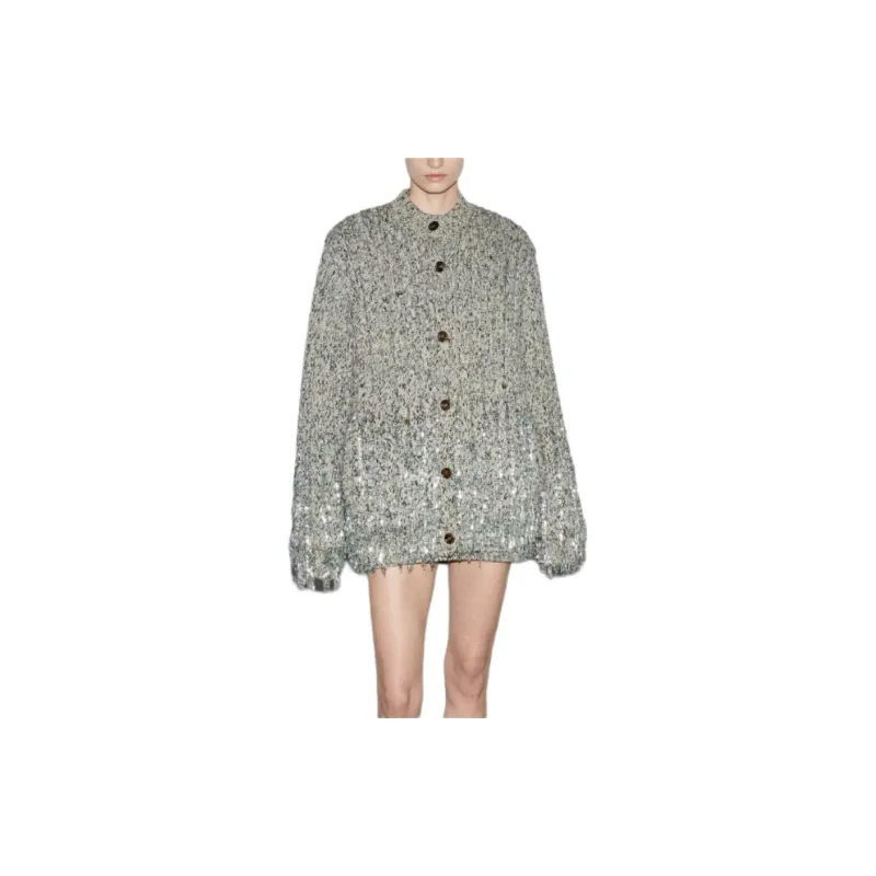 GUCCI Thick Ribbed Wool Cardigan Knitwear Women's Green-2