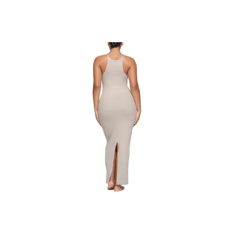 SKIMS SS24 COTTON RIB LONG CAMI DRESS Slip Dresses Women's STONE/Stone Color-2