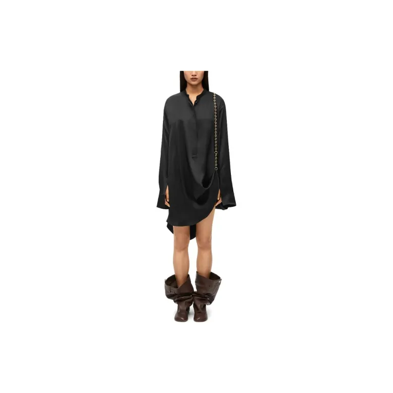 LOEWE Chain Shirt Dress In Silk Black-2