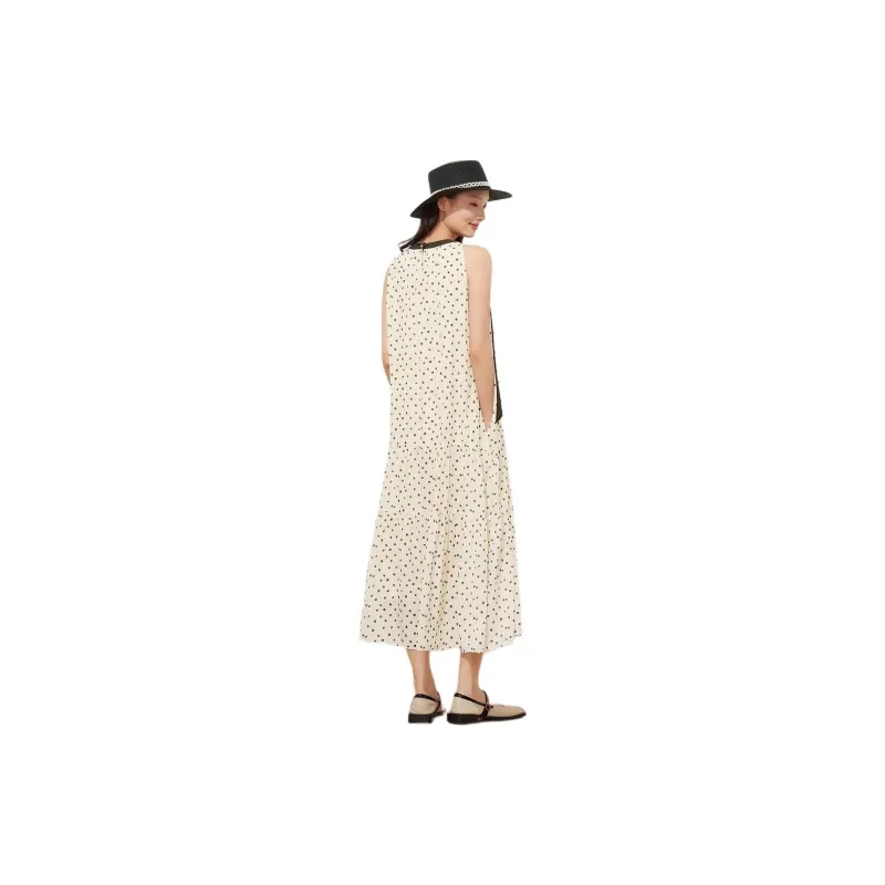 Fragment Sleeveless Dress Women's Beige Yellow-2
