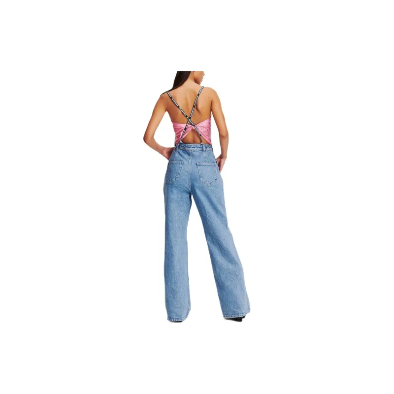 KARL LAGERFELD / Karl Lagerfeld Jeans Logo printed Spaghetti Straps Denim Dungarees-2