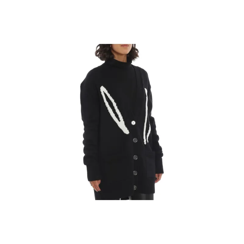 OFF WHITE Graffiti V Neck Cardigan Black-2