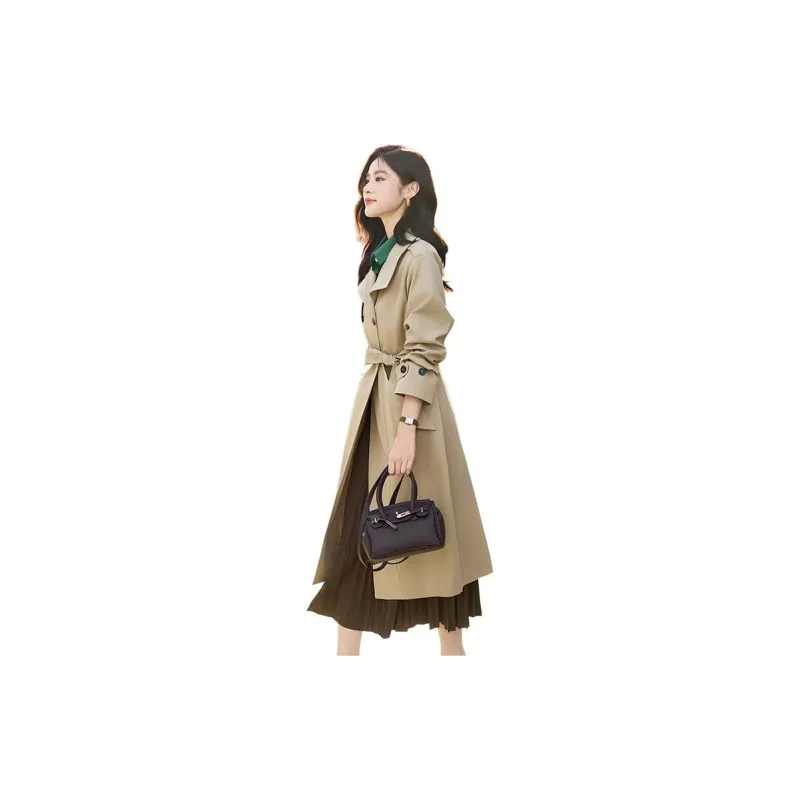 Yi Mengyuan Mid Length Trench Coat Women's Khaki-5