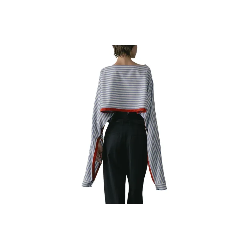 CINOH SS24 Crop Tops Women's Blue White Stripes-2