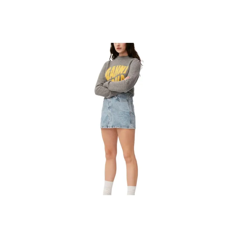 GANNI Graphic Puff Shoulder Pullover 'High Rise'-3