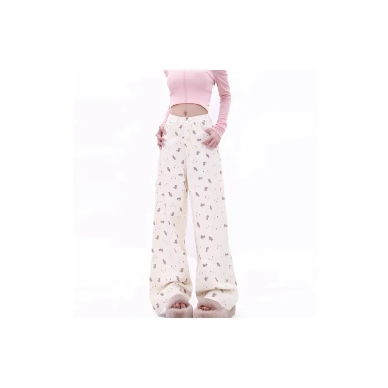 Concubine Zhu Jeans Women's White Pink-0