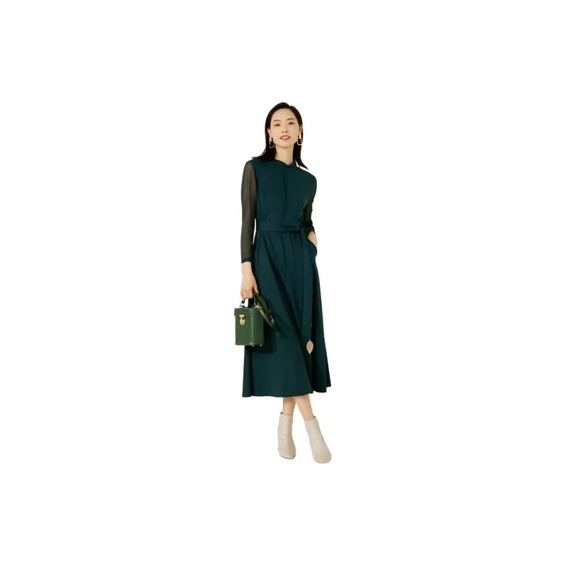 BBLLUUEE Long Sleeved Dress Women's Turquoise-1