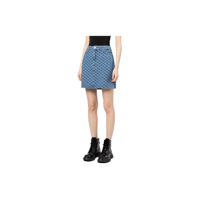 KARL LAGERFELD Monogram-pattern Denim Skirt-3
