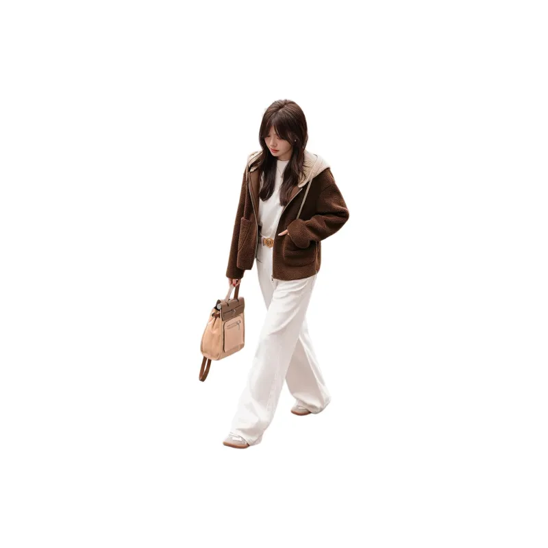 Mo Han Yi Mei Velvet feel Coat Women's Coffee-1