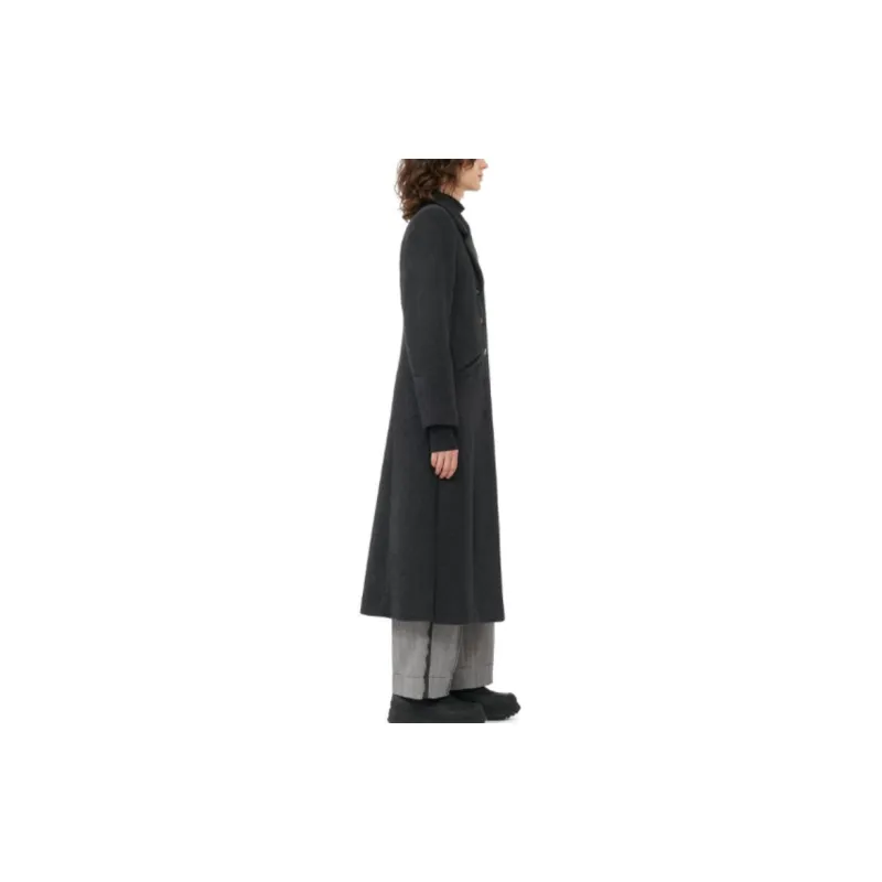 GANNI Single-breasted Wool Blend Midi Coat-3