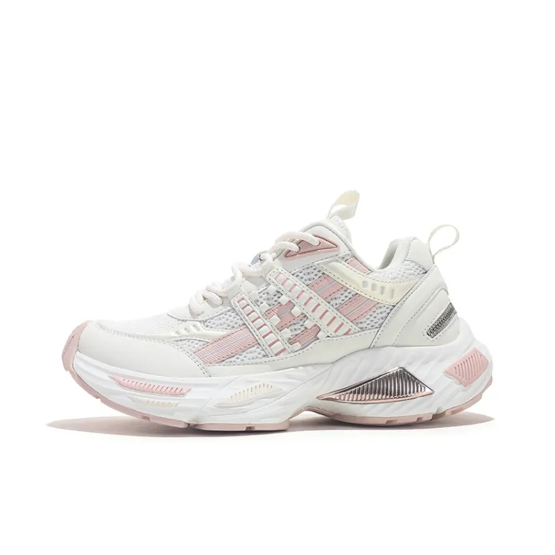 Jifffly Height Enhancing Wear Resistant Lightweight Low Top Chunky Sneakers Women's White Pink-0