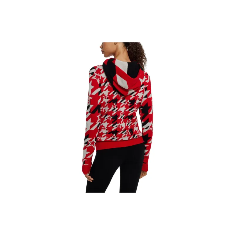 HUGO BOSS x PERFECT MOMENT Houndstooth Hoodie In Virgin Wool Sweater Women's Red-3