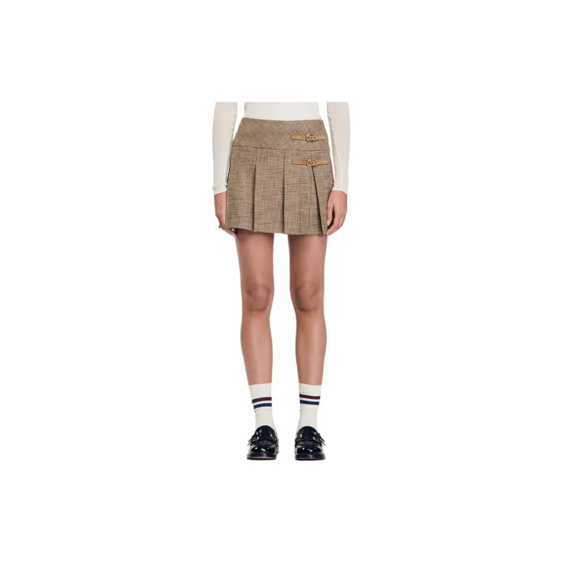 Sandro Houndstooth pattern Pleated Skirt-1