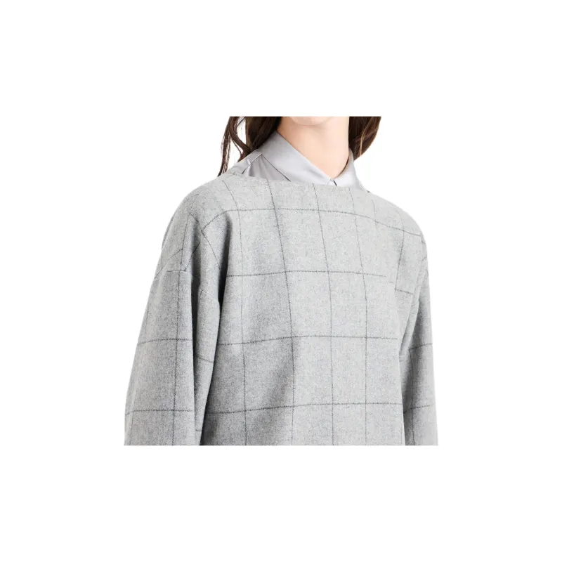 EMPORIO ARMANI Boat neck Jumper In Wool blend Flannel With Oversize Check-4