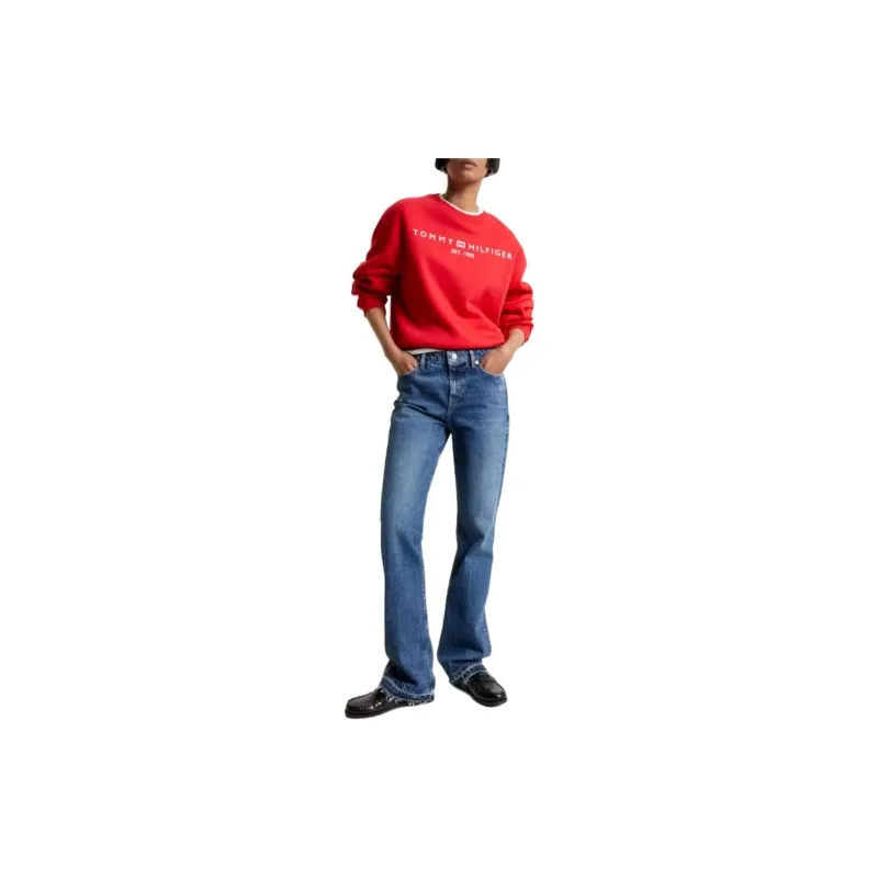 Tommy Hilfiger Chest Logo Crew Neck Sweatshirt Women's Red-1