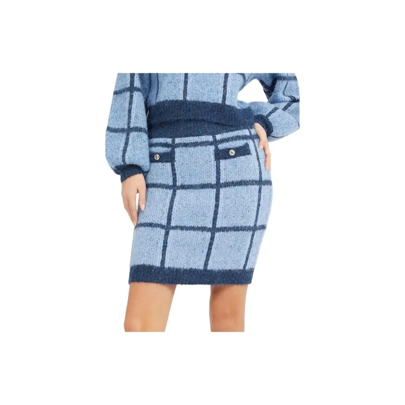 GUESS Check Sweater Mini Skirt Casual Short Skirts Women's Blue-2