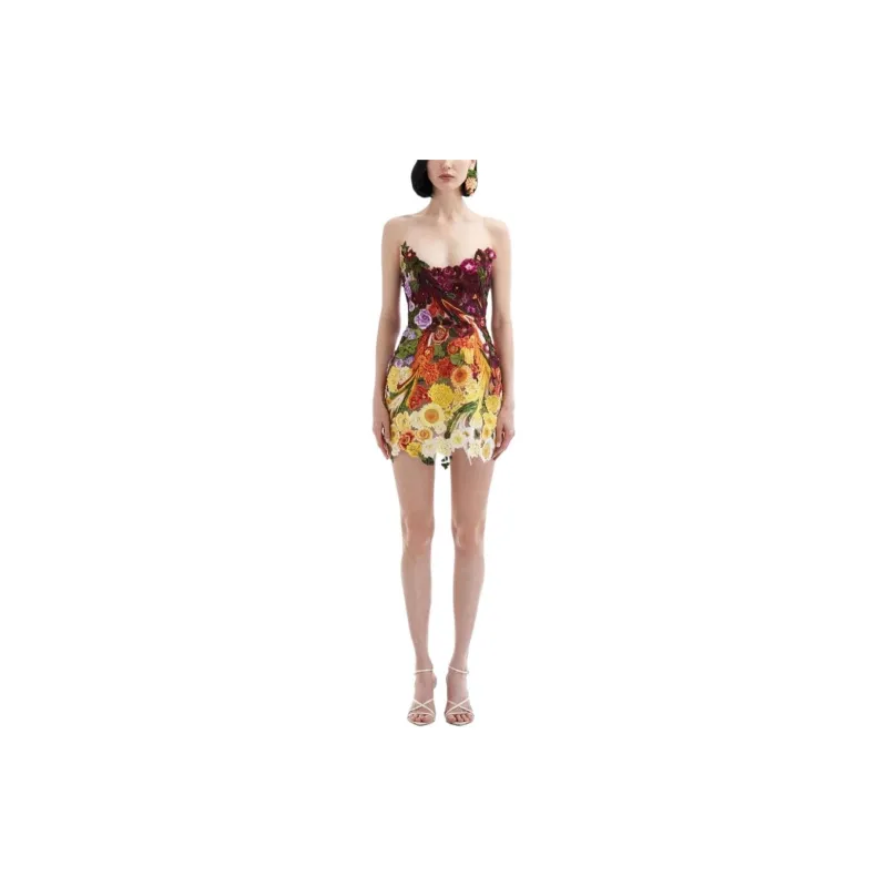 Oscar De La Renta Flower-embroidered Strapless Minidress-1