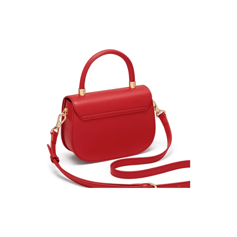 CNOLES Cow Leather With Synthetic Leather Handbag, Shoulder Bag, Crossbody Bag Trumpets Women's Red-3