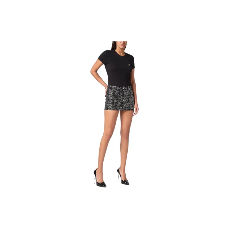 PHILIPP PLEIN Monogram Denim Skirt-1