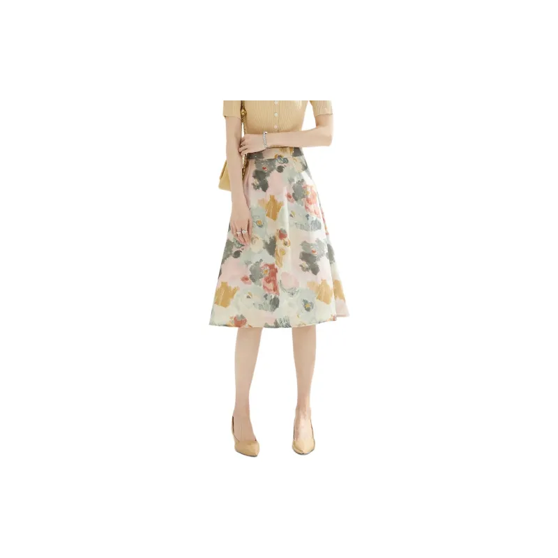 Still Quiet Casual Long Skirts Women's Apricot-1