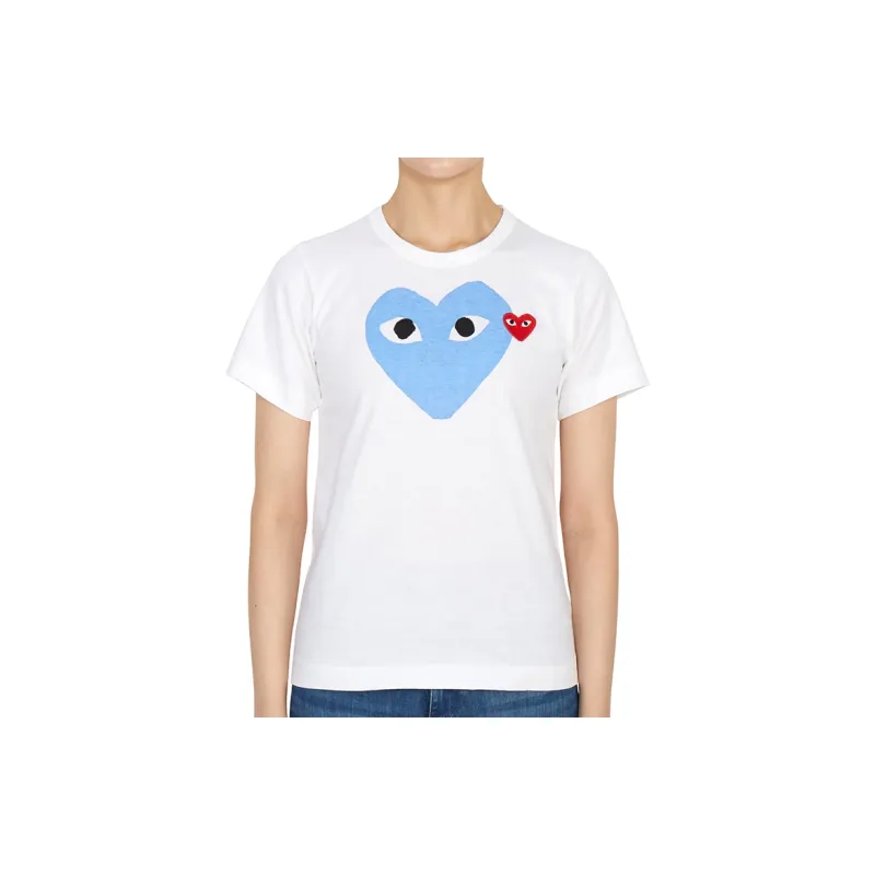 Comme Des Garcons Play Women's Red Emblem Heart T shirt White/Blue-3
